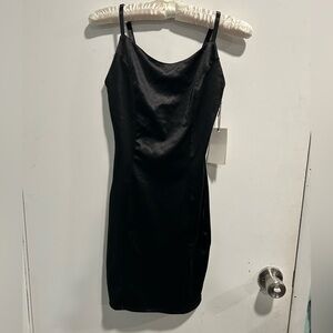 Sleek Black Mini Dress Spaghetti Strap Dress